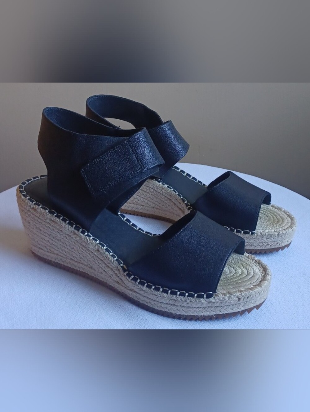 EILEEN FISHER Weslia Espadrille Wedge Sandal In Black 9.5